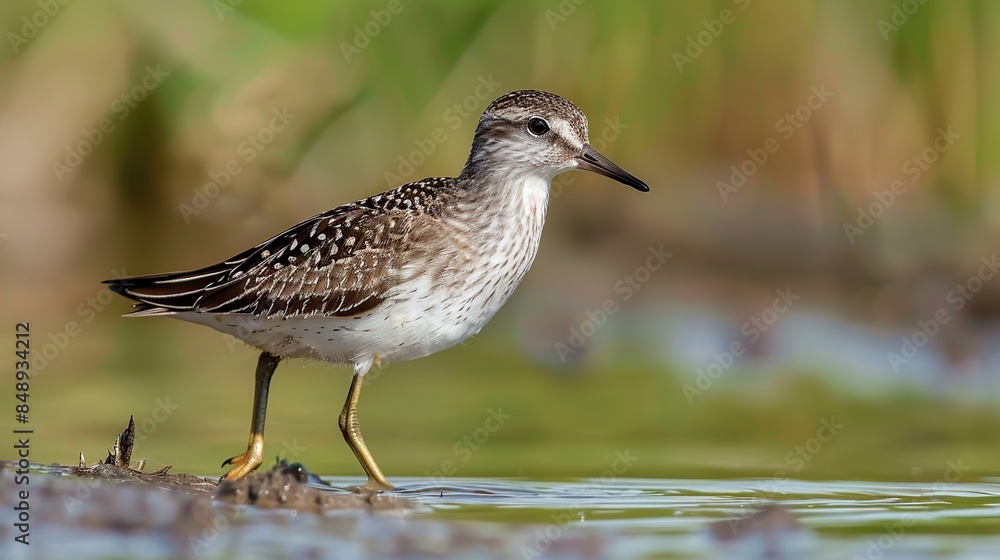 Wood Sandpiper Wading in Shallow Water Wood Sandpiper Wading in Shallow Water