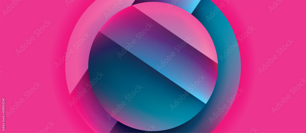 Fototapeta premium Glossy metal glowing circles geometric background. Minimal abstract composition. Vector illustration For Wallpaper, Banner, Background, Card, Book Illustration, landing page