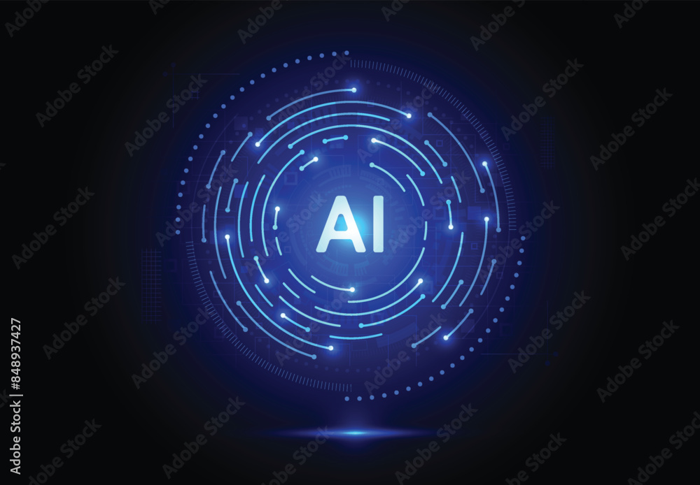 Naklejka premium Artificial intelligence chipset on circuit board in futuristic concept technology artwork for web, banner, card, cover. Vector illustration