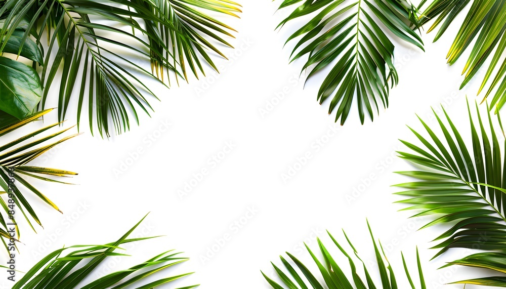 green tropical plants on white background green tropical plants on white background