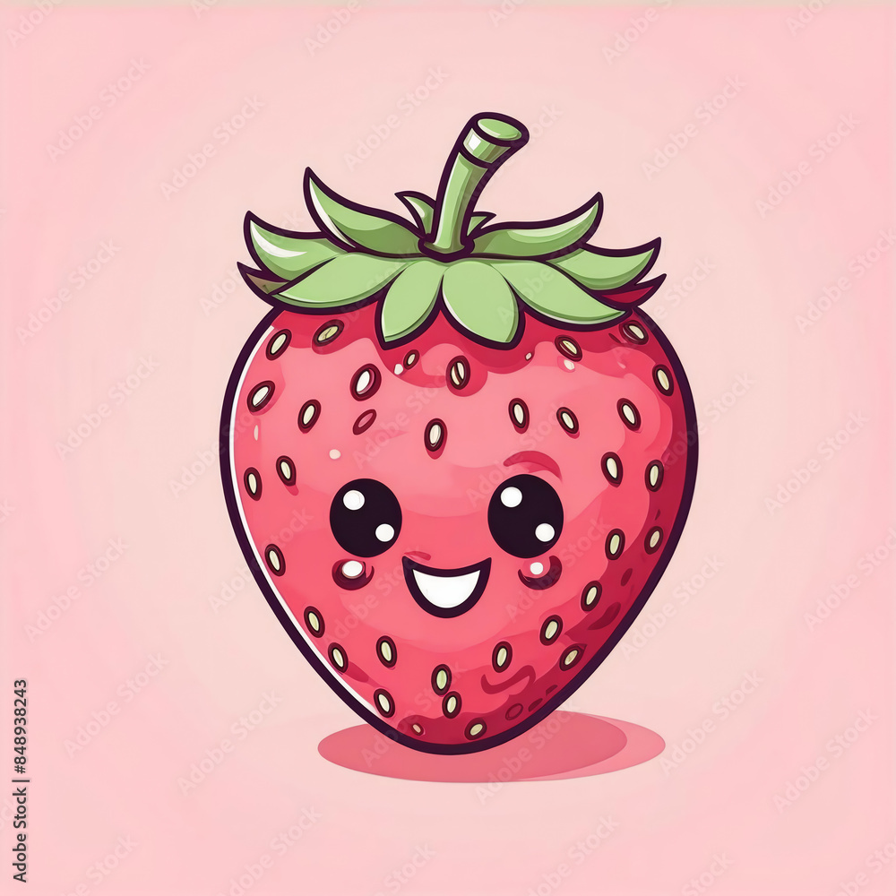 Obraz premium cartoon strawberry with eyes. illustration. artificial intelligence generator, AI, neural network image. background for the design.