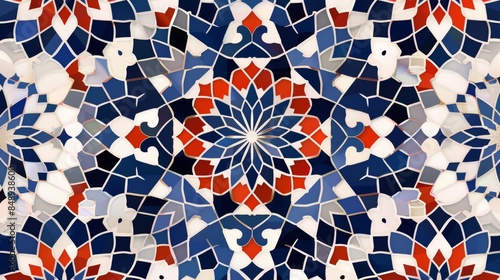 Seamless pattern inspired by the intricate patterns found in Moroccan tile work.