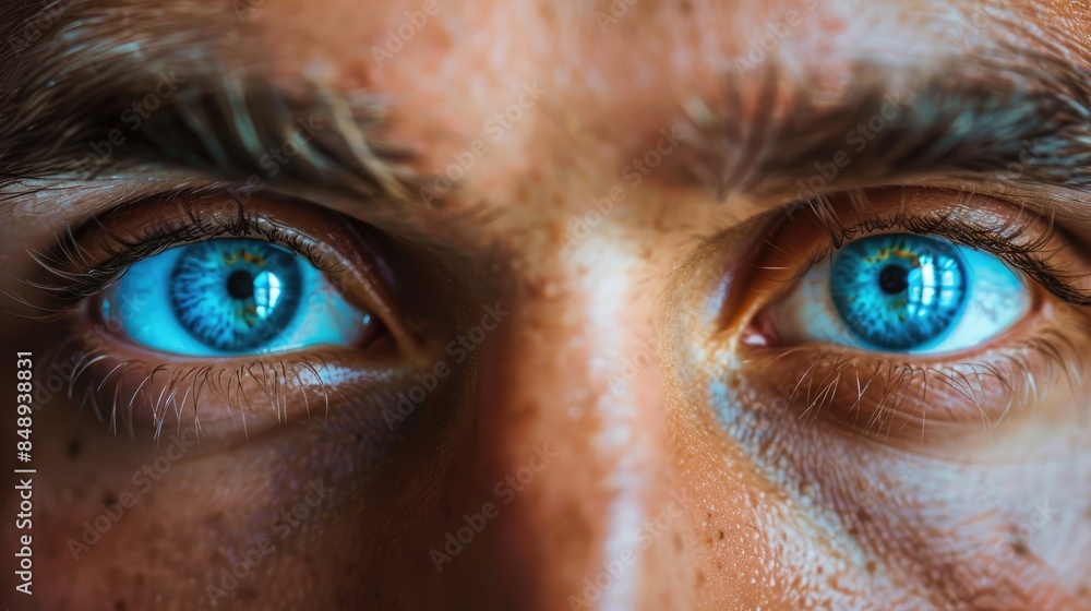 Macro shot of a man with blue eyes Macro shot of a man with blue eyes