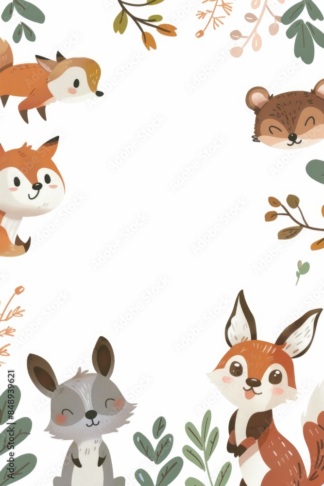Obraz premium Adorable Woodland Creatures in Autumnal Forest Illustration