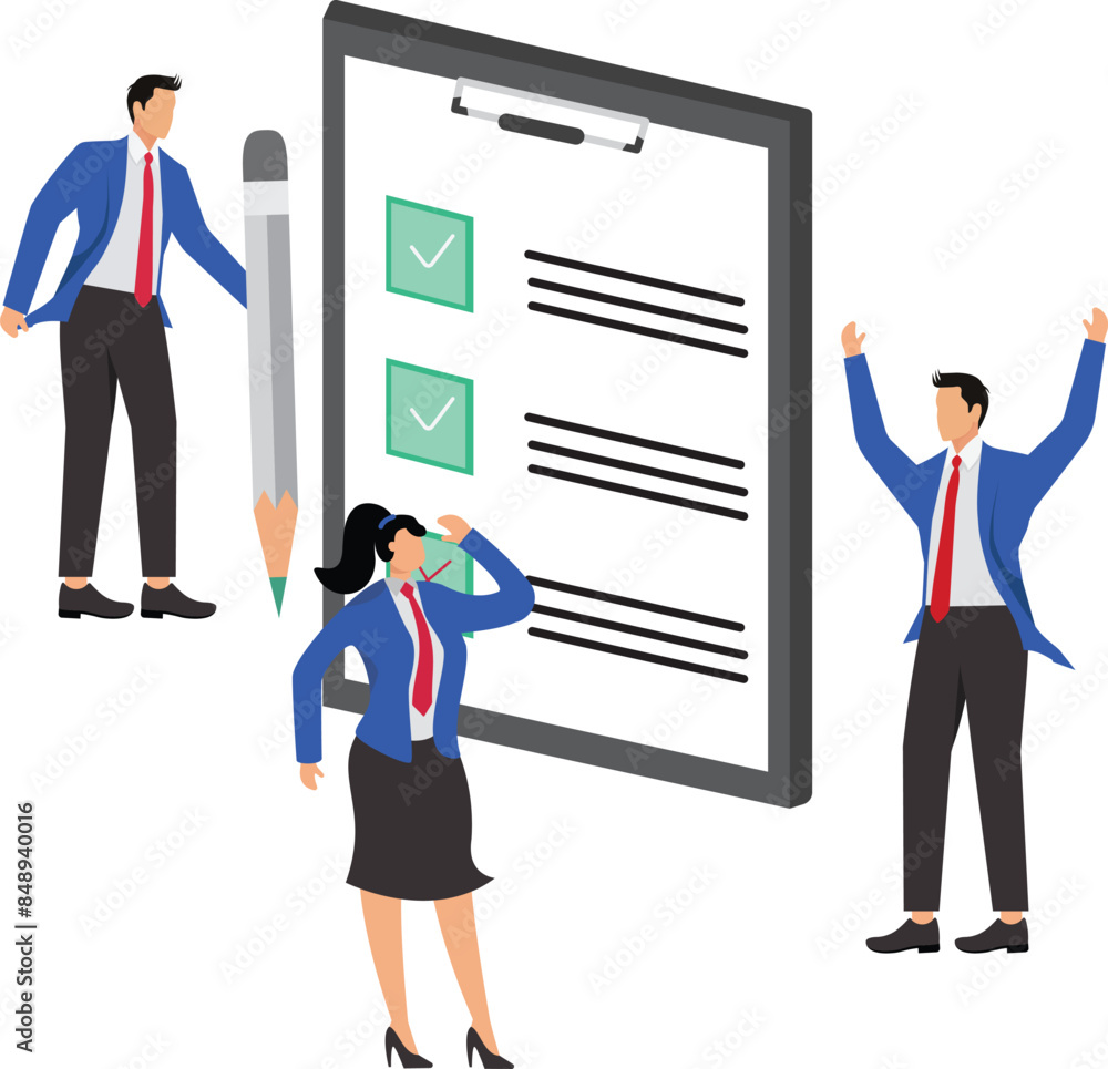 Checklist to complete project task, accomplish work checkmark, todo list clipboard or project status report, plan to finish work concept, business people holding pencil complete task checkbox Checklist to complete project task, accomplish work checkmark, todo list clipboard or project status report, plan to finish work concept, business people holding pencil complete task checkbox