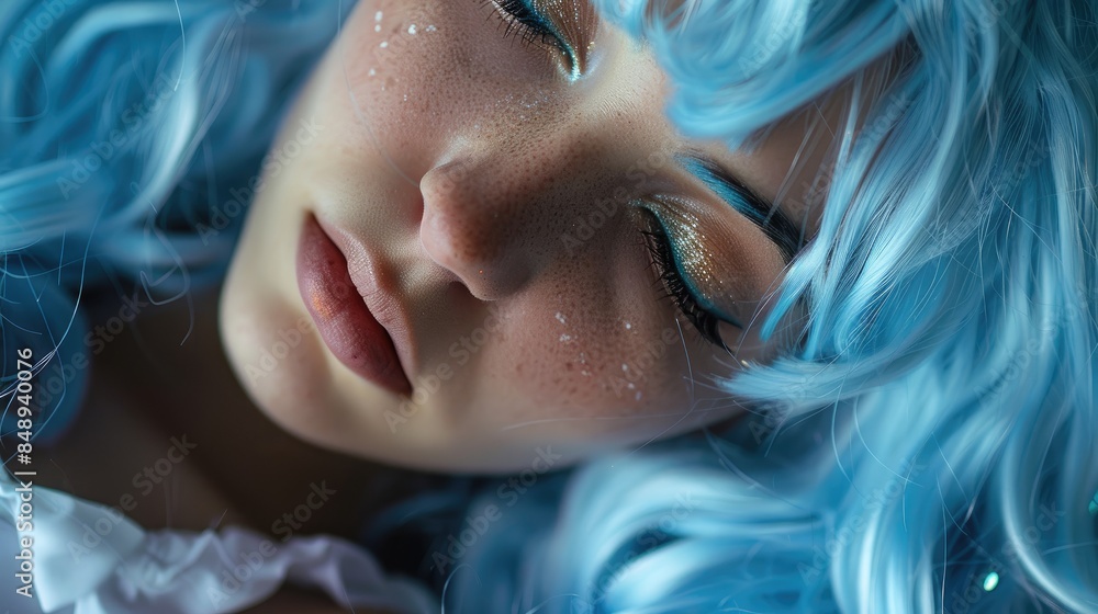 Cosplay fashion image with a blue wig Cosplay fashion image with a blue wig
