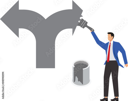 Change direction or career path for best opportunity, turn or transform to different direction, choice or alternative way to progress concept, businessman draw new arrow metaphor of change direction