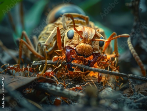 Close-up of a trap-jaw ant. AI.