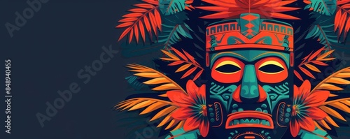 Polynesian mask flat design top view tribal background animation analogous color scheme
