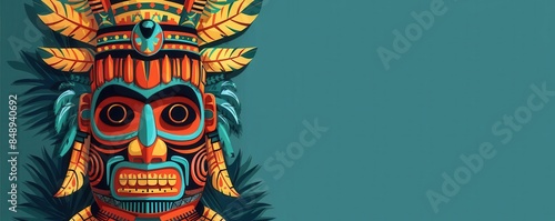 Tongan totem flat design top view tribal background cartoon drawing vivid photo