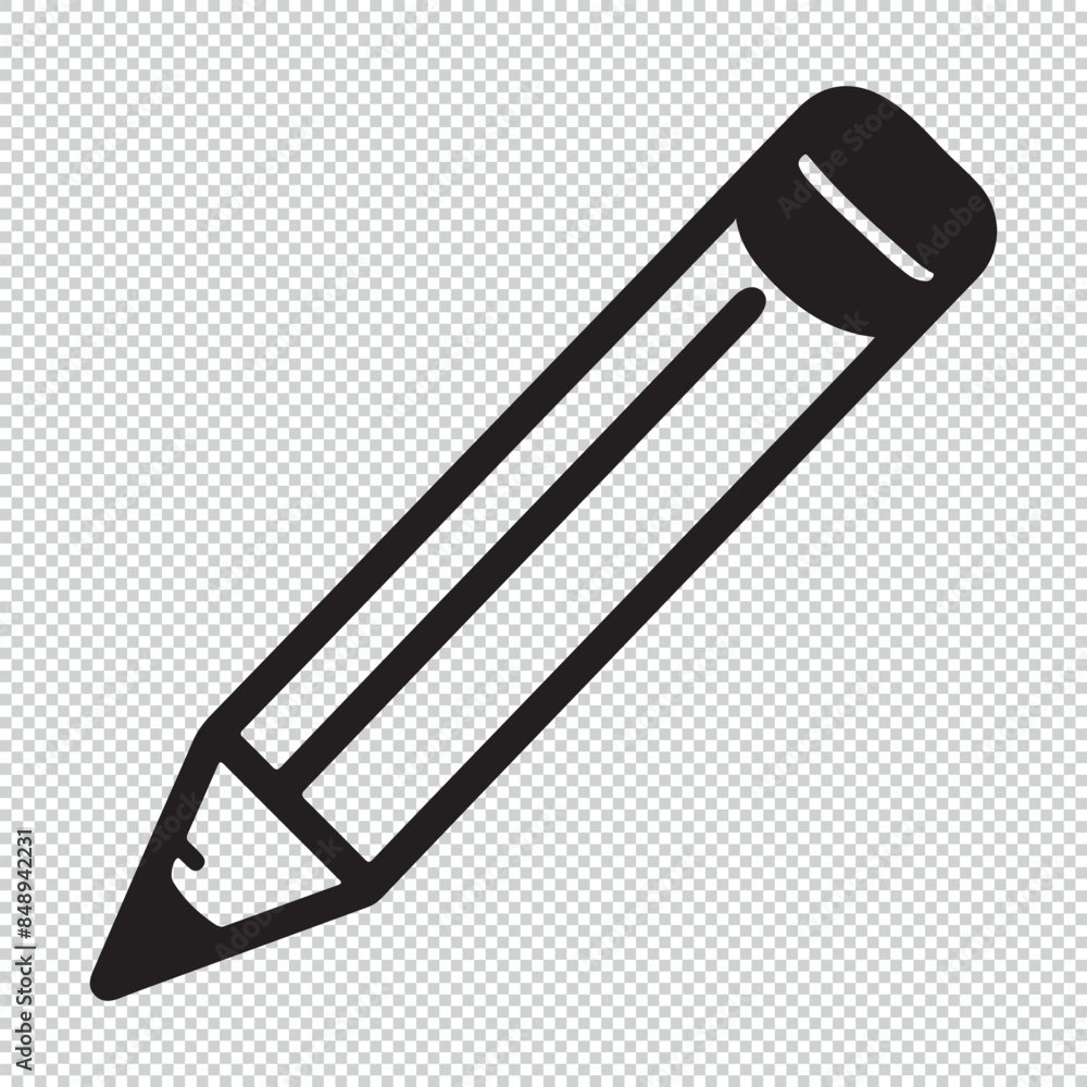 Simple flat eraser topped pencil icon, black vector illustration on transparent background Simple flat eraser topped pencil icon, black vector illustration on transparent background