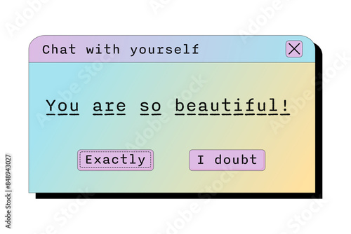 Motivational typographic vintage dialogue window with pastel gradient background displaying the message You are so beautiful. Encouraging positive or inspirational quote for printout or graphic print