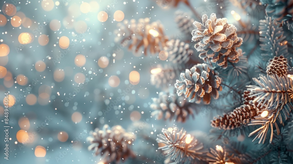 Frosty Pine Cones Amid Soft Twinkling Lights and Snowy Serenity Frosty Pine Cones Amid Soft Twinkling Lights and Snowy Serenity
