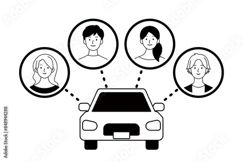車をシェアするイメージのイラスト