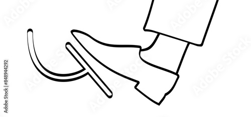 Gas pedal or Brake pedal. Break with foot icon. Cartoon Foot push clutch. Manual transmission car, foot pressing the brake and clutch pedal. Foot steps or footprint sign.