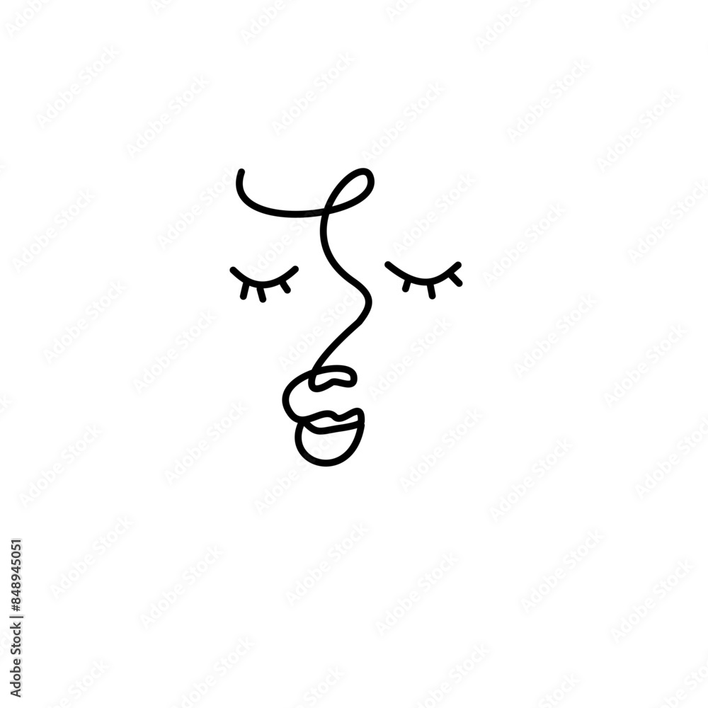 Drawing face image line flower leaves happy