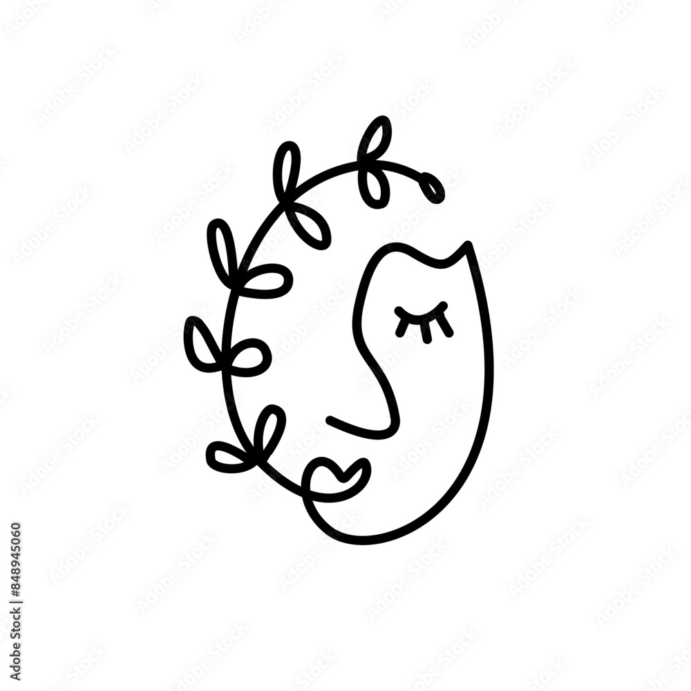 Drawing face image line flower leaves happy Drawing face image line flower leaves happy