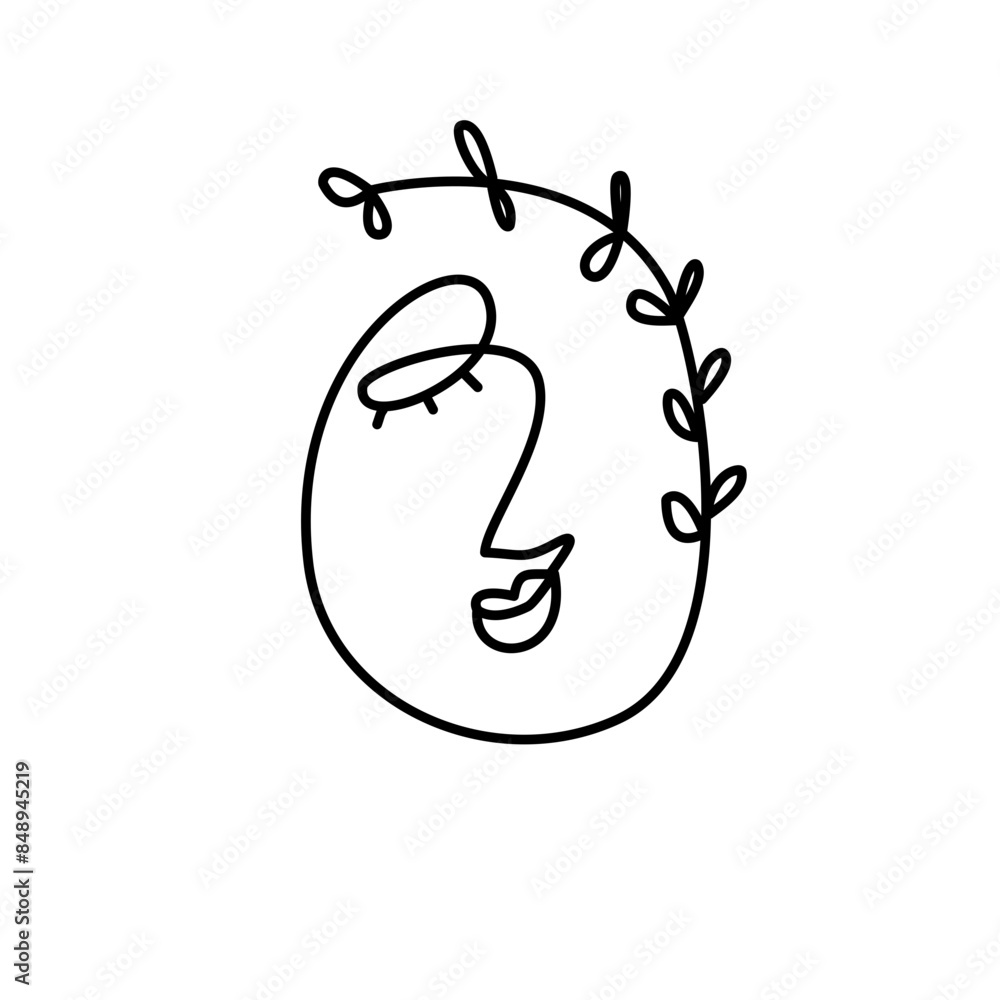 Drawing face image line flower leaves happy Drawing face image line flower leaves happy