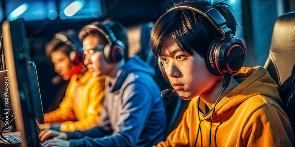 A Japanese teenager plays a computer game. Gaming technologies. A Japanese teenager plays a computer game. Gaming technologies.