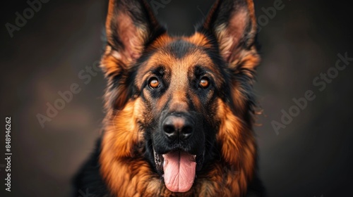 German Shepherd with expressive eyes and tongue out is a loyal companion to humans © AkuAku