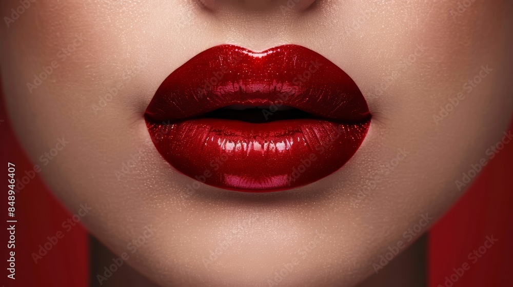 Close-Up Of Red Lips With Gloss