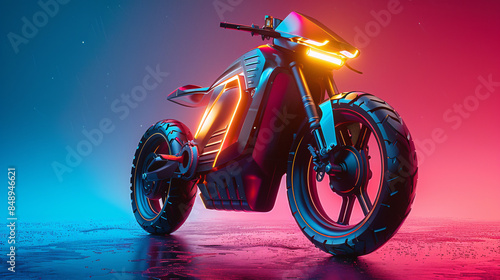 Futuristic electric bike with gradient color background.