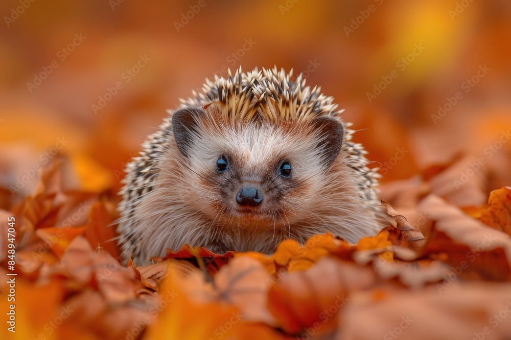 Baby Hedgehog: A tiny baby hedgehog with soft quills, curled up into a ball on a bed of fallen leaves. Baby Hedgehog: A tiny baby hedgehog with soft quills, curled up into a ball on a bed of fallen leaves.