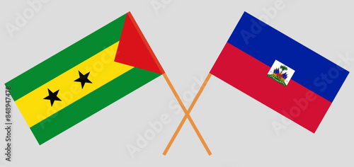 Crossed flags of Sao Tome and Principe and Haiti. Official colors. Correct proportion