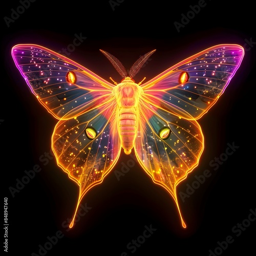 Captivating Neon Butterfly  Glowing Wings in Vibrant Digital Artwork © Thares2020