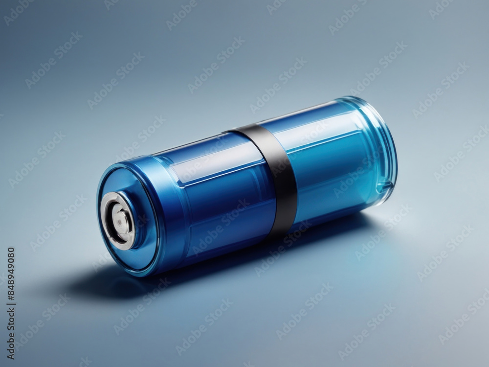 Blue battery vector illustration on gradient grey background Blue battery vector illustration on gradient grey background
