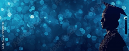 Graduate Silhouette With Blue Bokeh Background