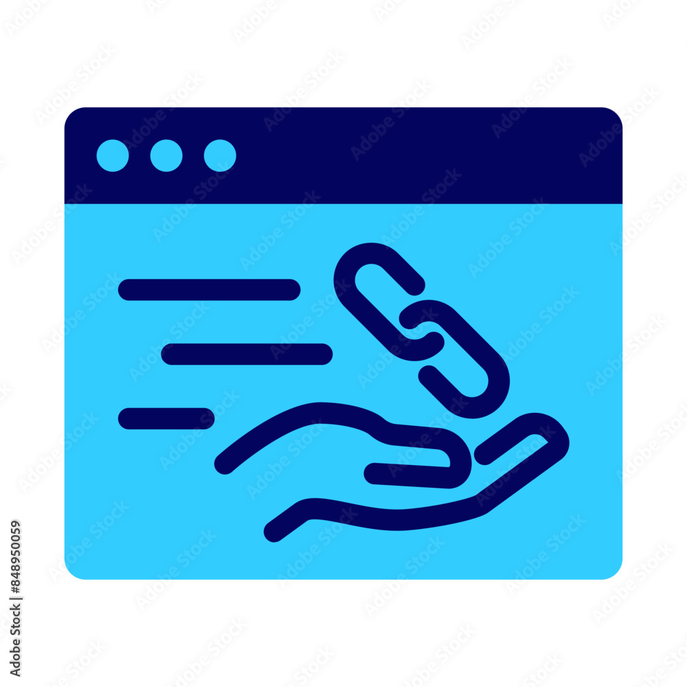 backlink in SEO icon flat style with blue color backlink in SEO icon flat style with blue color