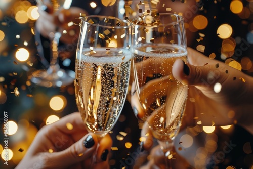 Close Up of Sparkling Wine Toasts at a Celebration