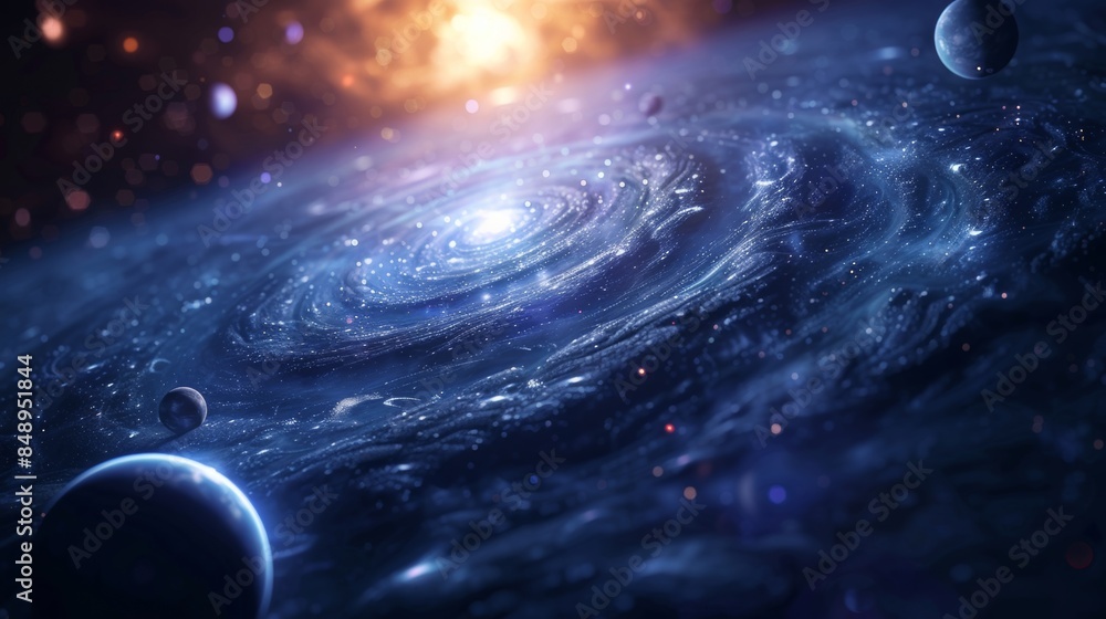 Fototapeta premium Wallpaper with planets orbiting a central star, their positions changing dynamically.