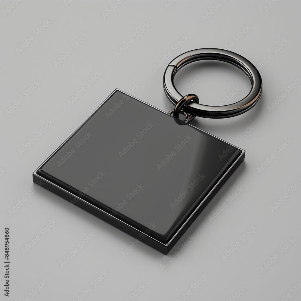 mock up black blank square keychain, gray background, Ai generated Images mock up black blank square keychain, gray background, Ai generated Images