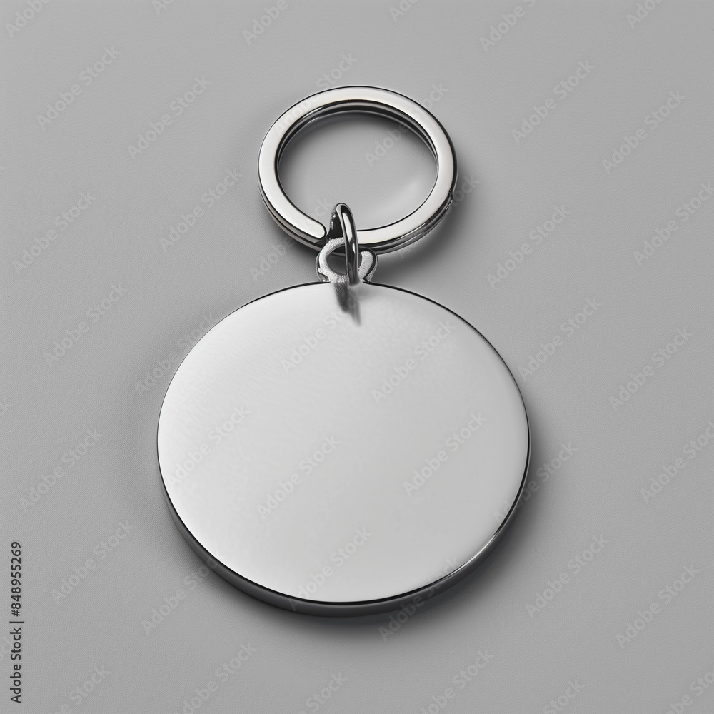 mock up white blank round key chain, gray background, Ai generated Images mock up white blank round key chain, gray background, Ai generated Images