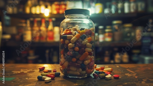 Pills in Jar on Bar Counter