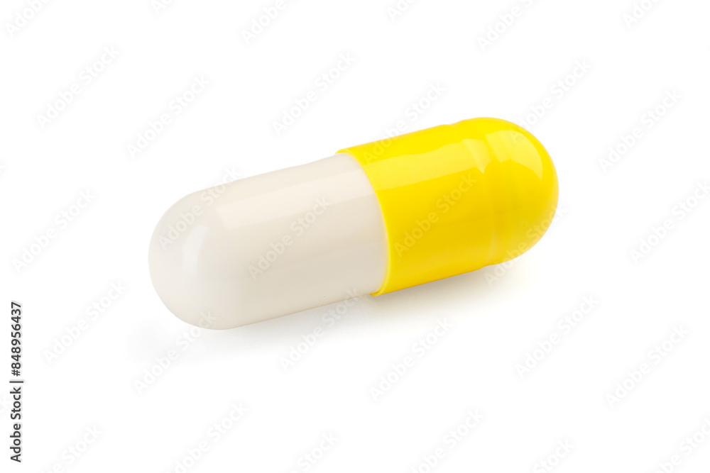 One antibiotic pill isolated on white. Medicinal treatment One antibiotic pill isolated on white. Medicinal treatment