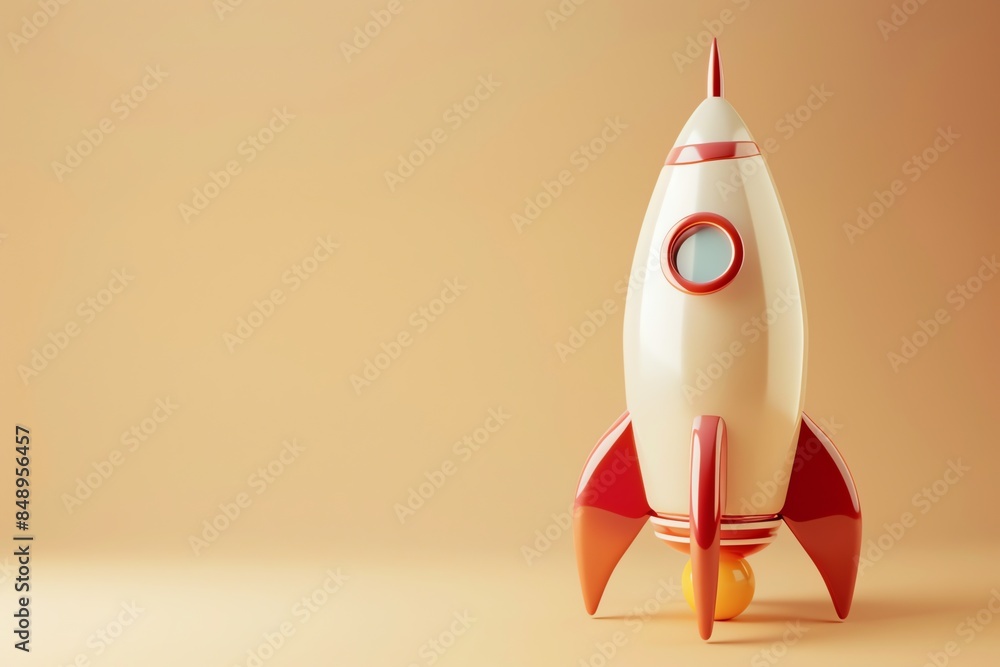 3d, rocket, beige background cute 3d, rocket, beige background cute