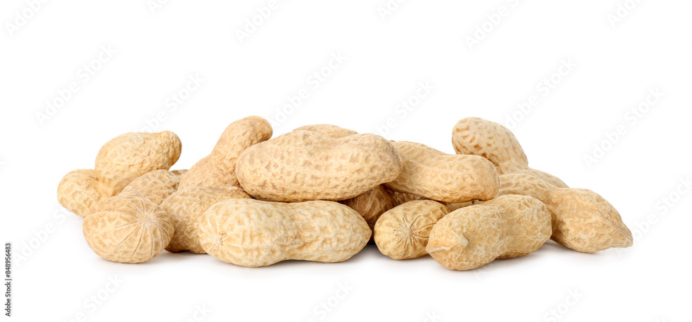 Pile of fresh unpeeled peanuts isolated on white Pile of fresh unpeeled peanuts isolated on white