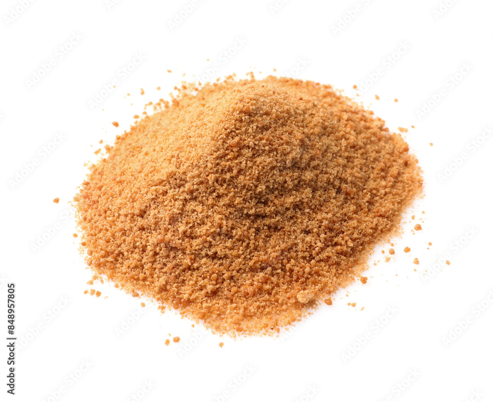 Pile of coconut sugar isolated on white Pile of coconut sugar isolated on white