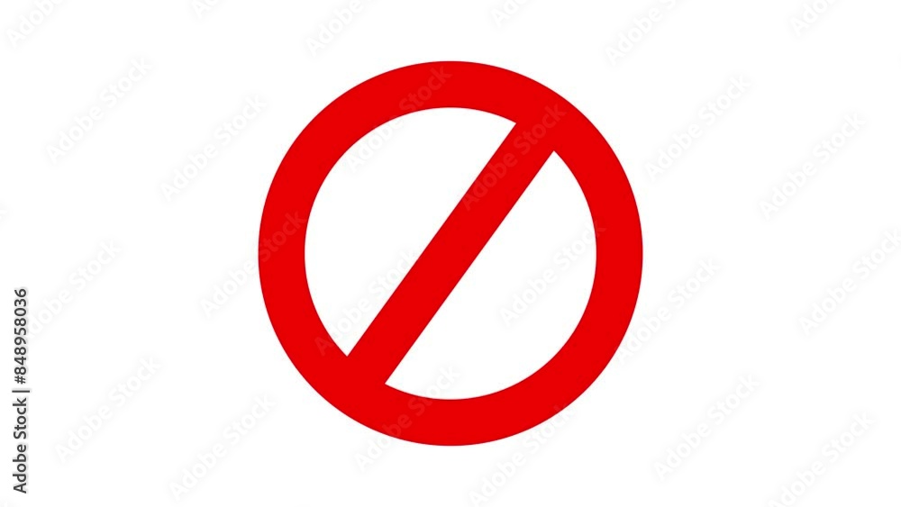 Warning, stop or no entry forbidden red circle and line symbol icon animation on a black background. Warning, stop or no entry forbidden red circle and line symbol icon animation on a black background.