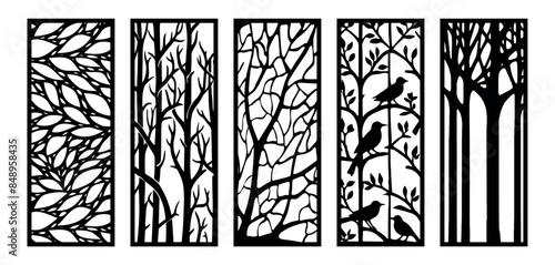 Laser cut leafs panel. room divider screens, paper craft, card background.