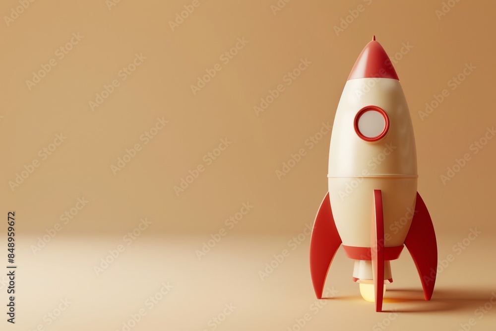 3d, rocket, beige background cute 3d, rocket, beige background cute