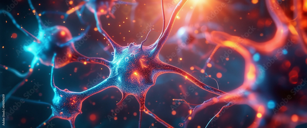 Neuron brain cell medical background. Science neural connection, bright color lights Neuron brain cell medical background. Science neural connection, bright color lights