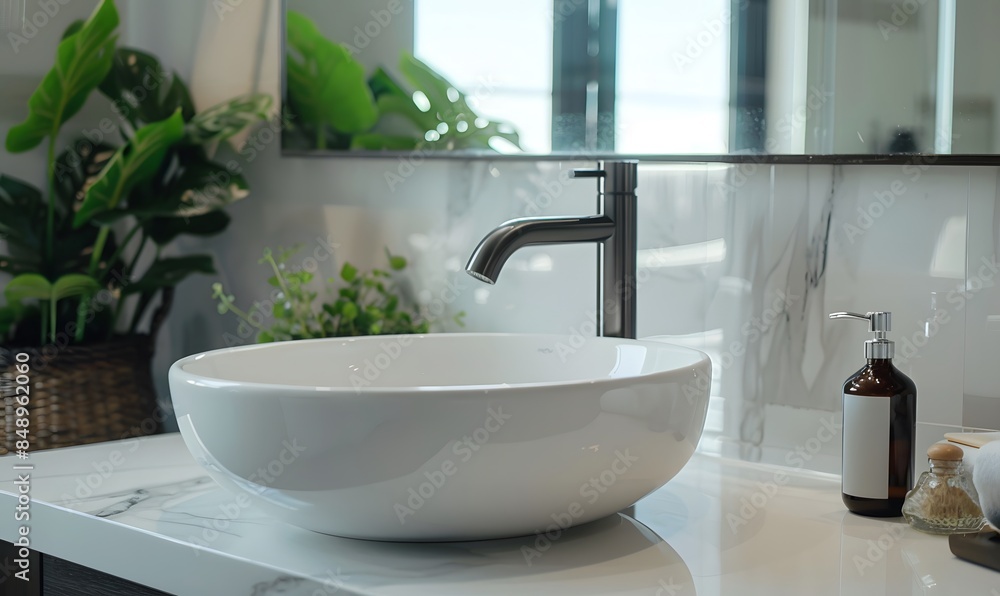 Fototapeta premium Modern Bathroom Sink With Marble Counter Top, Generative AI