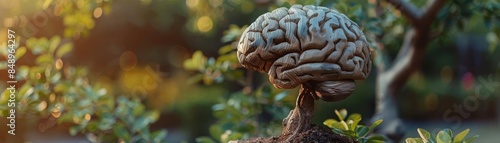 Closeup of a tree sculpted to resemble a human brain