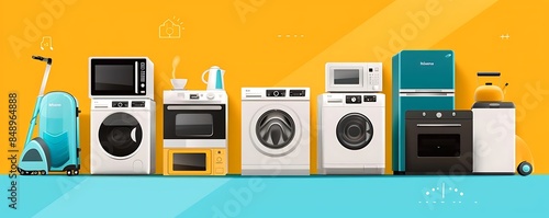 sales strategy for washing machines and dryers displayed against a yellow wall, with a black wheel visible in the foreground photo