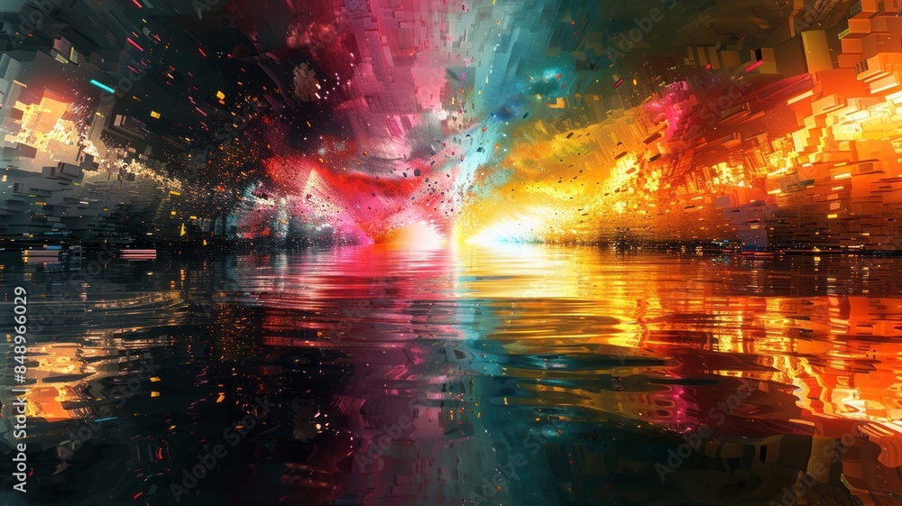 Obraz premium Abstract Digital Landscape with Reflected Light