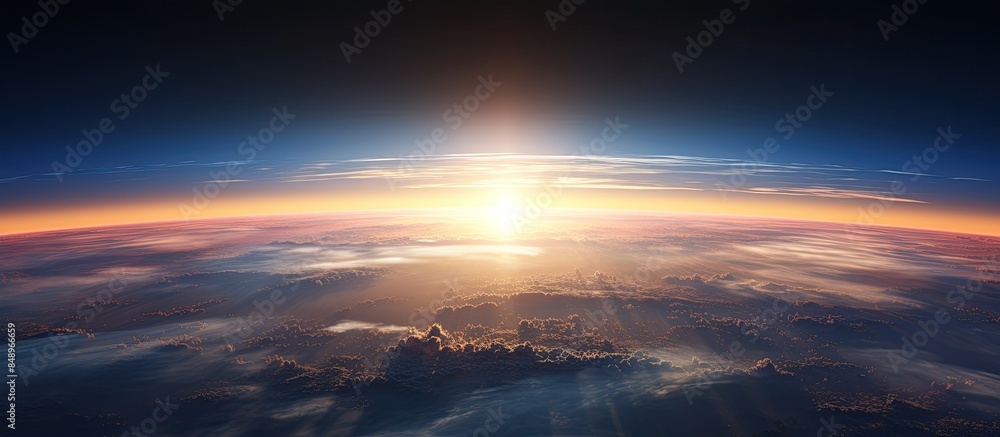 A stunning sunrise view of Earth from space with copy space image